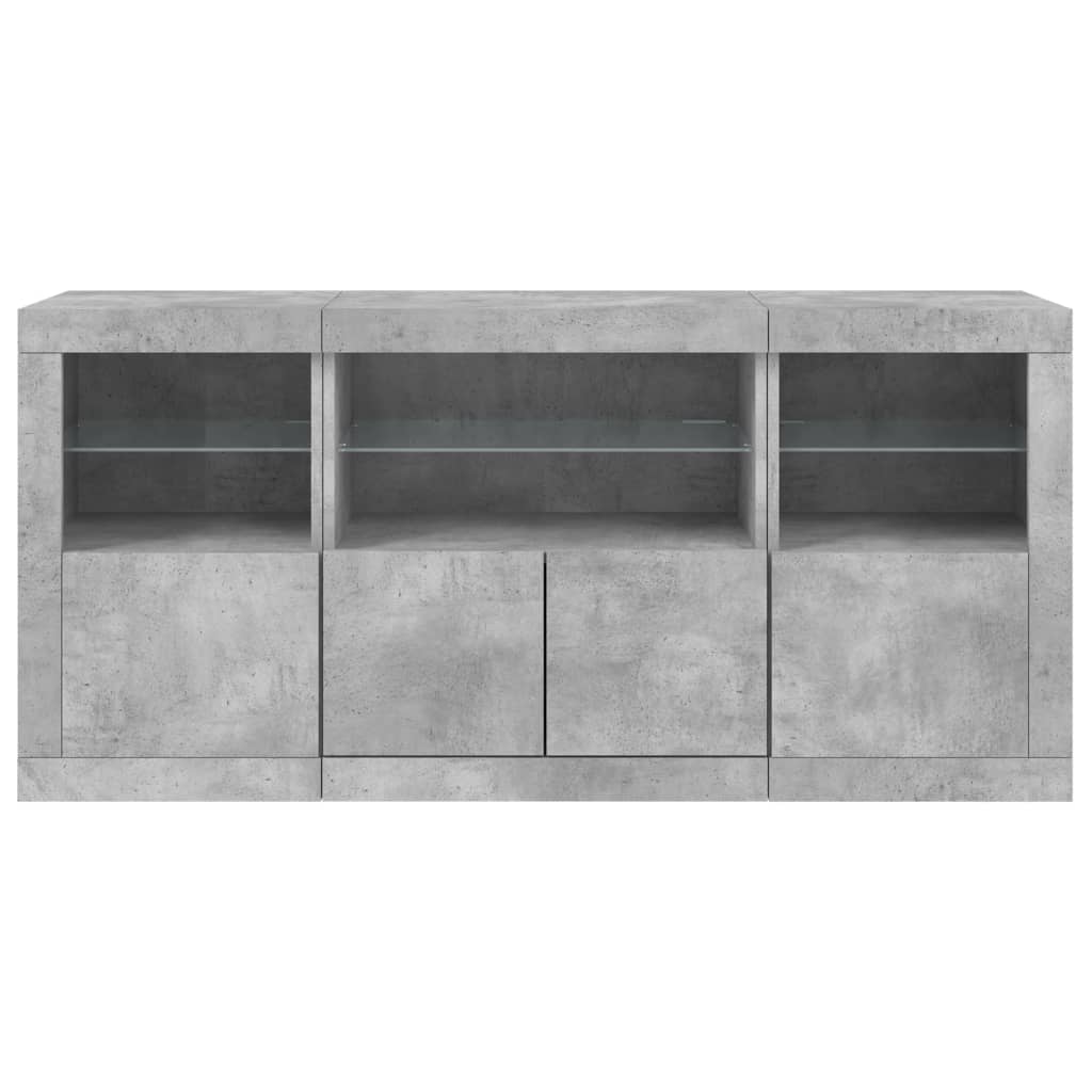 Sideboard with LED Lights Concrete Grey 142.5x37x67 cm